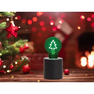 Kleine Tischlampe Beton Schwarz Ø 9cm mit Deko LED Glühbirne Weihnachtsbaum Grün