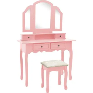 The Living Store Schminktisch-Set mit Hocker Rosa 100x40x146 cm Paulownia-Holz - Rosa