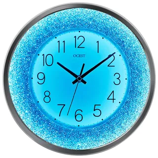 OCEST 30 cm Wanduhr mit Kristall-Dekor Nachtlicht Geräuschlos Silber | Batteriebetrieben, Geräuschsensor, LED-Nachtlicht, Kristall-Dekor, Für Schlafzimmer Badezimmer Wohnzimmer Küche