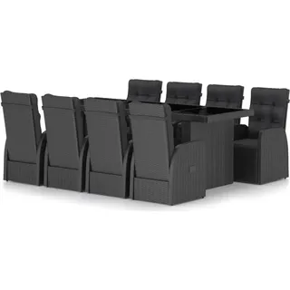 vidaXL 9-tlg. Garten-Essgruppe mit Kissen Poly Rattan Schwarz - Schwarz