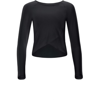 Winshape Damen Functional Light and Soft Cropped Long Sleeve Top Aet131ls Mit Overlap-Applikation Yoga-Shirt, Schwarz, XXL EU