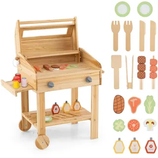 Costway Kinderküche Outdoor Natur , Naturfarben , Holz , 36x63x53 cm , Spielzeug, Kinderküchen