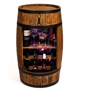 Creative Cooper Weinregal - Weinschrank Mini Bar - Alkohol Schrank mit LED - Weinfass - Weinbar - Fassbar - Barschrank - 80cm hoch - Retro Regal - Whiskybar - Fassmöbel (Sonnenverbranntes wenge) - Braun