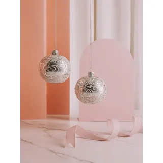 2 Glas Weihnachten Weihnachtskugeln mit Glitzer-Muster und Perlen