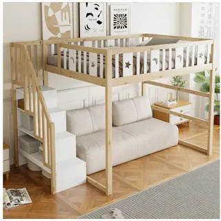 Okwish Hochbett Okwish 140 x 200 cm Massivholz weiß Stern