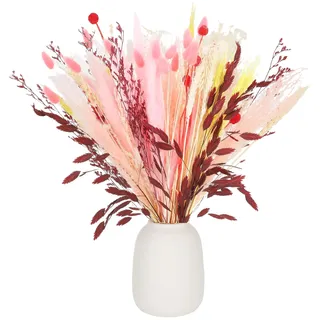 RosewineC 60 Stück Trockenblumen Deko Set Natürliche Pampasgras Getrocknet Blumen Dried Flowers Pflanzen Blumenstrauß Boho Pampas Deko für Wohnzimmer Home Hochzeit Vasen Tischdeko(Rosa)