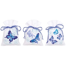 Vervaco Kräutertütchen Blaue Schmetterlinge, 3er Set Zählmusterpackung, Baumwolle, Mehrfarbig, 8 x 12 x 0.3 cm, 3-Einheiten