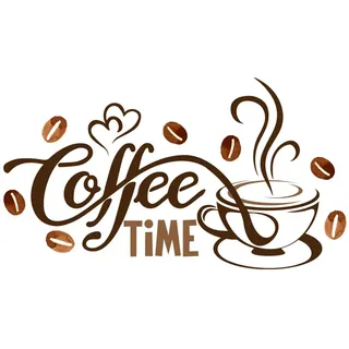 QEDBOJE Wandtattoo Küche Kaffee Deko selbstklebend Wandaufkleber für Esszimmer Büro Coffee Time Spruch mit Bohnen Motiv