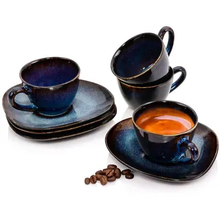 sänger Tokio Espressotassen Set 8-tlg. Blau-Schwarz mit Braunen Akzenten