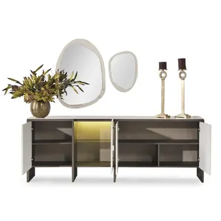 Kommode mit Spiegel Modernes Tische Sideboards Esszimmer Board Kommoden Beige - Beige