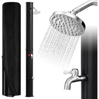 TolleTour Solardusche Pooldusche Gartendusche 35L Schwarz mit Schutzhaube Campingdusche bis zu 60°C Regendusche Außendusche Camping Pool - Schwarz