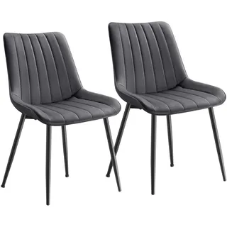 Songmics Esszimmerstuhl 2er Set, Küchenstuhl, Samt,Polsterstuhl, bis 120 kg belastbar, Stahlbeine, Gebogene Rückenlehne, für Esszimmer, Küche, grau-tintenschwarz LDC090G05