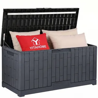 YITAHOME Gartenbox Wasserdicht, 450 Liter Groß Outdoor Garten Auflagenbox, Abschließbarem kissenbox Wetterfest Garten Aufbewahrungsbox mit Seitengriffen für Gartengeräten Poolzubehör, Dunkelgrau