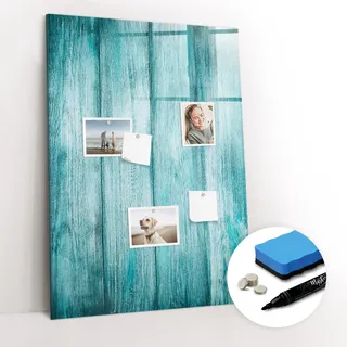 Magnetpinnwand Memoboard - Zubehörsatz - Schwarzer Marker + Schwamm + Magnete - 70 x 100 cm - Blaues Holz - Blau