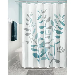 iDesign 71821EU Botanical praktischer Duschvorhang fürs Bad mit floralem Motiv, 182,88 x 182,88 x 0,25 cm, grau/blau, polyester
