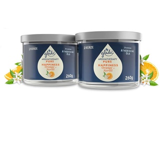 Glade Aromatherapy Essential Oils Duftkerze 2er Pack, Pure Happiness, Glade Duftkerze mit ätherischen Ölen, Orange + Neroli, (2x260g)