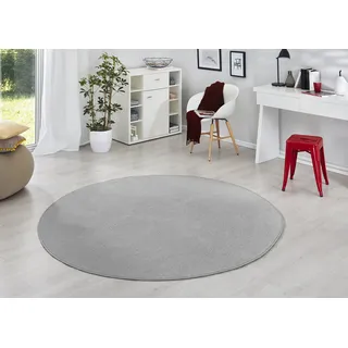 Fancy Rund – Wohnzimmerteppich einfarbig Modern Velours Teppich für Esszimmer, Wohnzimmer, Kinderzimmer, Flur, Schlafzimmer, Küche – Grau, Ø200cm