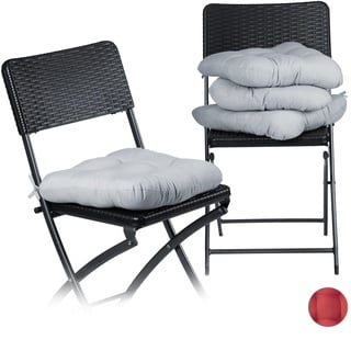 Relaxdays Stuhlkissen 4er Set, bequeme Sitzkissen mit Schleife, Sitzpolster Garten, Haus, weich, waschbar, 36x36cm, grau