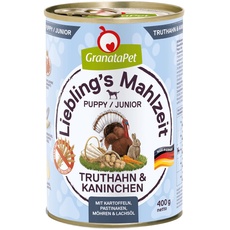 GranataPet Liebling's Mahlzeit Truthahn & Kaninchen Junior, Nassfutter für Hunde, Hundefutter ohne Getreide & ohne Zuckerzusätze, Alleinfuttermittel, 6 x 400 g