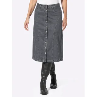 Jeansrock INSPIRATIONEN, Damen, Gr. 38, grau (grau, denim), 98% Baumwolle, 2% Elasthan, unifarben, wadenlang, Röcke Jeansrock