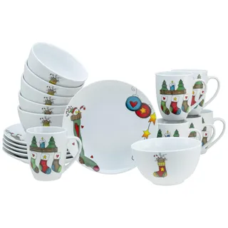 CreaTable CreaTable, 21844, Serie Luna Socken, 18-teiliges Geschirrset für 6 Personen, Frühstücksset aus Porzellan, spülmaschinen- und mikrowellengeeignet, Qualitätsproduktion