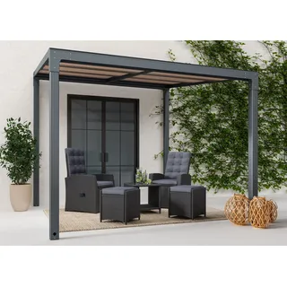 Anbaupavillon KONIFERA "Pergola Anguilla", grau (anthrazit, braun), B/H/T: 292cm x 308cm, Pavillons, Anbaupavillon, Schiebedach, in 292 cm und 392 cm Breite, Höhe: 208 bis 262 cm, Alu