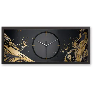 Kreative Feder 3D Designer-Wanduhr Golden Liquid in modernem Metallic-Look 70x30cm rechteckig quer analog lautlos ohne Ticken (Golden Liquid, leises Funkuhrwerk)
