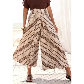 Hosenrock LASCANA, Damen, Gr. 38, beige, braun bedruckt, Web, Obermaterial: 100% Polyester, bedruckt, figurumspielend knöchelfrei, Röcke Hosenrock, mit Alloverdruck, Culotte, extraweites Bein, Topseller