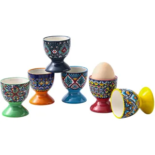 HENXFEN LEAD Eierbecher Porzellan, 6 Stück Bunte Eierhalter für weich und hart gekochte Eier, Bohemian-Floral-Design in 6 kräftigen Farben
