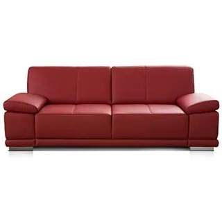 CAVADORE 2,5-Sitzer Sofa Corianne / Kleine Echtleder-Couch im modernen Design / Mit Armteilverstellung / 192 x 80 x 99 / Echtleder rot