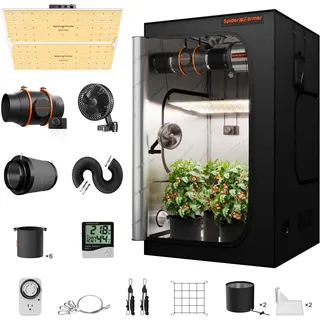 Spider Farmer Grow Box Komplett Set SF4000 LED Pflanzenlampe Vollspektrum Dimmbarer Grow Light GrowZelt Kit Komplettes 120x120x200cm Hydroponics Grow Tent Zuchtzelt mit 6 inch Inline Abluftventilator