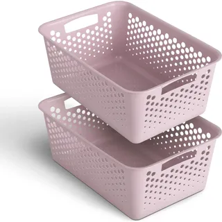 2 Stück Aufbewahrungskorb 10L mit Griffen - BPA-Frei - Organizer ( 37 x 26 x 17 cm / Rosa ) - Körbchen für Bad Küche Schlafzimmer, Haushaltskorb