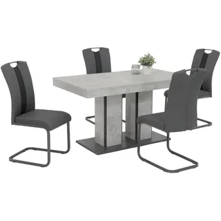 Mid.you Tischgruppe , Anthrazit, Grau , Metall, Textil, Holzwerkstoff , Betonoptik , länglich , eckig, C-Form , 140 - 180x76x80 cm , erweiterbar , Esszimmer, Bänke, Tischgruppen & Eckbankgruppen