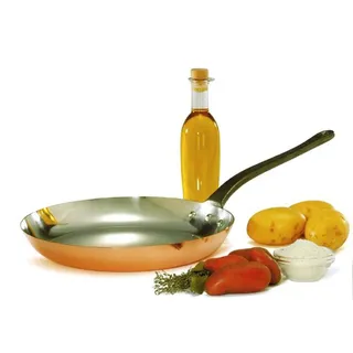 Baumalu - Bratpfanne aus verzinntem Kupfer - Für alle Herdarten außer Induktion - Schnelles Kochen - Festes Gusseisen-Griff - Traditionelles französisches - Ø24cm - Kupfer, Silber und Schwarz