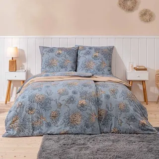 Estella Samt + Seide Flanell Bettwäsche 135x200 Luserna rauch Blumen 5459-830