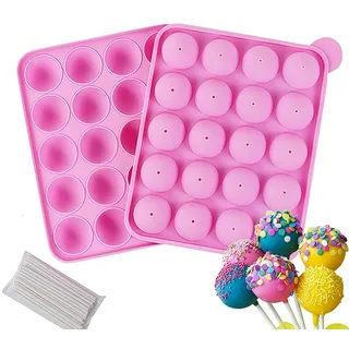 SHSHbuy Lollipop Mould,Silikon Backform,Silikon Lollipop Formen,Runde Cake Pop Silikonform mit 20 Stück Cake Pop Sticks für Süßigkeiten,Schokolade,Gelee