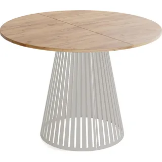 Esstisch Rund Ausziehbar mit Lamellen im Loft-Stil – 120 bis 200 cm – Industrieller Tisch mit Kaschmir Metallbeinen, Platzsparend für Wohnzimmer oder Esszimmer – Braun - Hellbraun