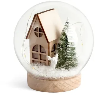 Kugel Weihnachten H&h Glas Mit LED Auf Basis Holz H13cm