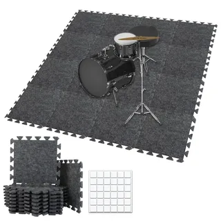 BXI Dicke Schallabsorber Puzzle-Bodenmatten, 16 Stück 28 x 28 x 0,9 cm Hochdichte Klavier matte Schlagzeug teppich, Rutschfeste Anti-Vibrations Schallschutzmatten Akustik Unterlagen für Tonstudio