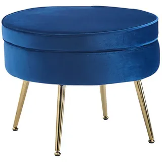 SalesFever Sitzpouf aus Samt Dunkelblau Textil, rund 52x41x52 cm Wohnzimmer, Hocker, Sitzhocker