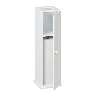 Relaxdays Toilettenschrank mit 2 Ablagen & Loch für Feuchttücher, HBT 65x19,5x19,5 cm, Tür, schmales Badregal, MDF, weiß