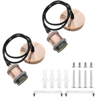 HOMEJOY 2 Stücke E27 Lampenaufhängung Metall Vintage Lampenfassung Retro Hängeleuchte Pendelleuchte mit Kabel Höhenverstellbar 100cm Textilkabel für Deckenbeleuchtung DIY Wand Deckenleuchte (Rot)