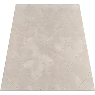 Teppich Wohnzimmer Schlafzimmer Kurzflor Boho Skandi Raute 3D Grau Anthrazit Grösse 160x220 cm - Creme