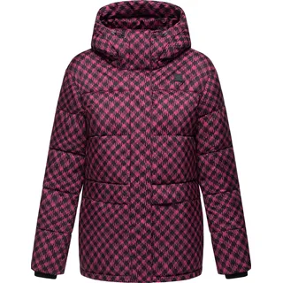 Ragwear Steppjacke "Steppjacke Wikesh Print" mit Kapuze Wasserdichte Damen Winterjacke mit Hahnentritt-Muster, fuchsia