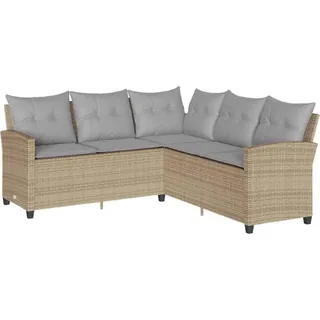 vidaXL L-förmiges Couchsofa mit Kissen Beige Polyrattan - Beige