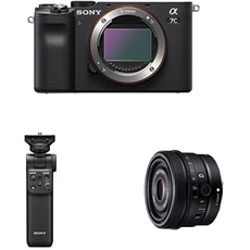 Sony Alpha 7C Spiegellose E-Mount Vollformat-Digitalkamera ILCE-7C (24,2 MP, 7,5cm (3 Zoll) Touch-Display, Echtzeit-AF) Nur Body - Schwarz + SEL40F25G8 + Handgriff