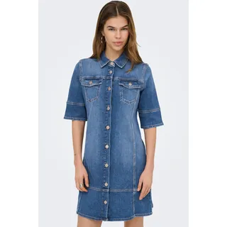 Jeanskleid ONLY "ONLKATERINA 2/4 SHORT DNM DRESS AKM", Damen, Gr. M, N-Gr, medium blau denim, Denim/Jeans, Obermaterial: 98% Baumwolle, 2% Elasthan, unifarben, kurz, Kleider Jeanskleid, in A-Linien Form