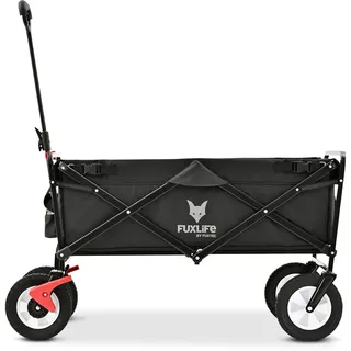 FUXLIFE Faltbarer Bollerwagen FX-100 schwarz • Faltbarer Handwagen | kompakt klappbarer Lastenbollerwagen • mit Außentaschen • nur 12kg .• auf 21cm faltbar • für Ausflüge, Urlaub und Camping