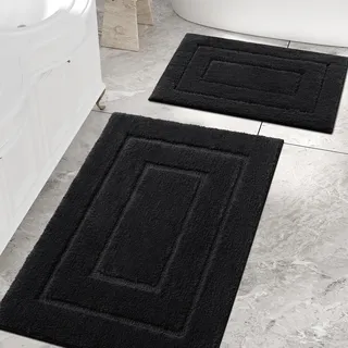 Homaxy Mikrofaser Badezimmerteppich Set 2 teilig rutschfest Waschbar Badematte Set Weiche Badteppich Wasserabsorbierend Badvorleger für Badezimmer - 40x60 cm+60x90 cm,Schwarz
