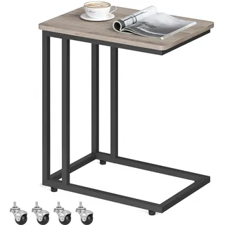 VASAGLE Beistelltisch, Sofatisch mit Rollen, C-Form, mobiler Kaffeetisch, 35 x 50 x 60 cm, Wohnzimmertisch mit Metallgestell, für Kaffee und Laptop, Industrie-Design, Greige-schwarz LNT050B02
